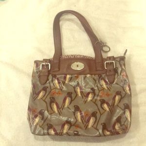 Fossil bird pattern leather plastic tote bag